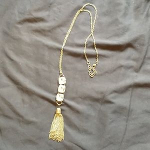Long gold and crystal necklace